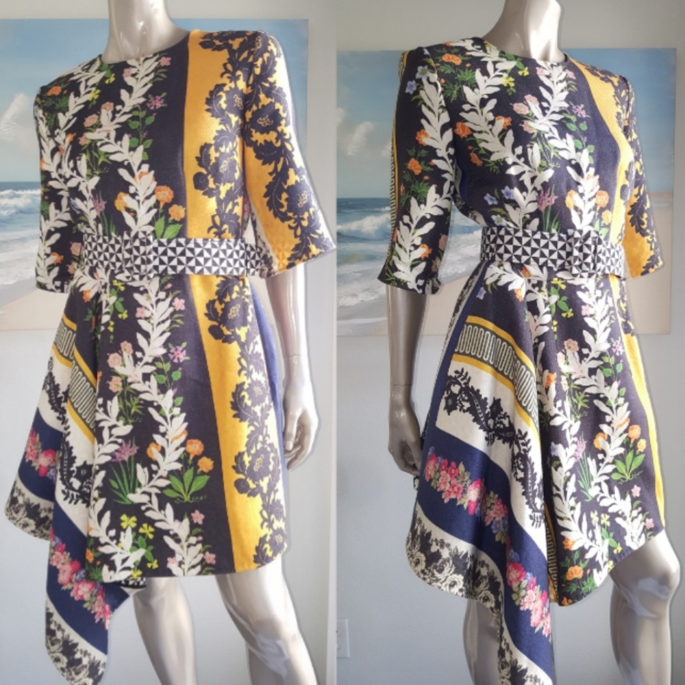 ^$2994 New Oscar De La Renta Floral Wool Runway Day Dress Tunic Us 8 Or Us 10 L View 4